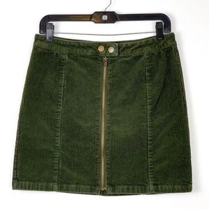 Blue Spice corduroy miniskirt forest green skirt with full-front zipper size 9